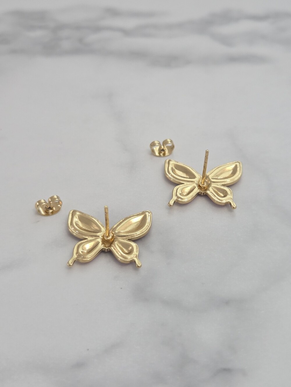 Pink Butterfly Stud Earrings Gold Plated Stainless Steel Enamel Coquette Jewelry - Picture 8 of 13